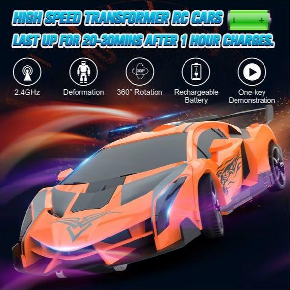 BLUEJAY Transform RC Car for Boys 4-7 8-12, 2.4Ghz1:18 Ratio Remote Control Car Transform Robot, One Button Transform 360° Rotation and Drift Car Toy Gift for Boys Ages 4-12 Halloween Gifts