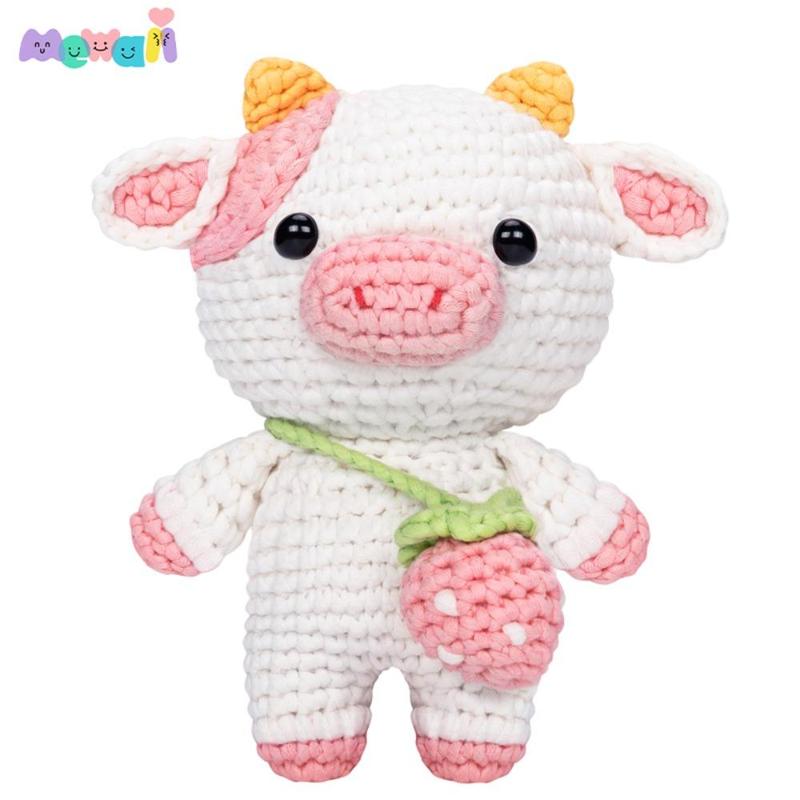 Mewaii Cute Cartoon Cow Crochet Kit, 1 Count Crochet Kit Set for Beginners, DIY Animals Crochet Kit for Party Festival Decor