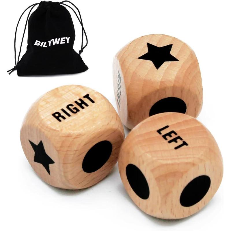 3pcs Left Right Center Game Dice 1 inch Beech Wood Dices with Drawstring Bag (3 pcs)
