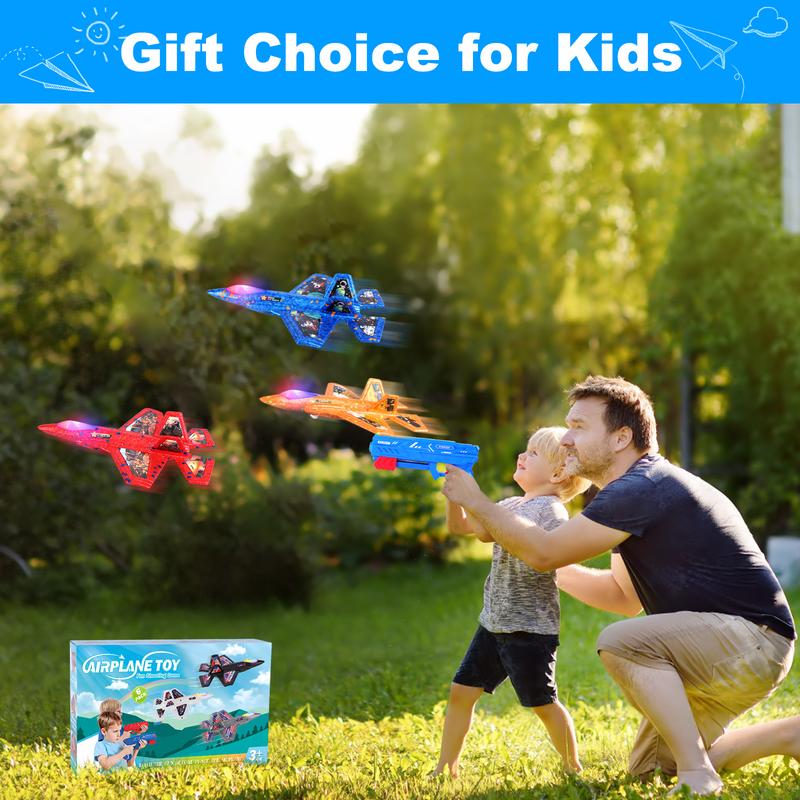 6 Pack Airplane Launcher Toy with 2 Launcher,F-35 Foam LED Catapult Plane with 6 Stickers Kids Flying Toy,3 4 5 6 7 8 9 10 11 12 Year Old Boys Girls Gifts,Outdoor Sport Party Favor