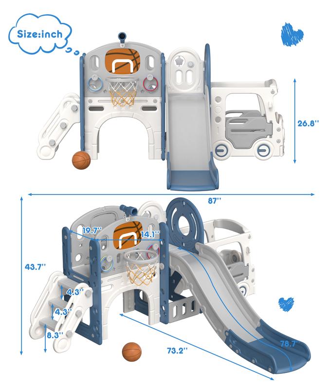 KORIMEFA 10-in-1 Kids Slide Set Activity Playset Freestanding Climber Playset with Basketball Hoop and Ball Versatile Playset for Kids Age 3+