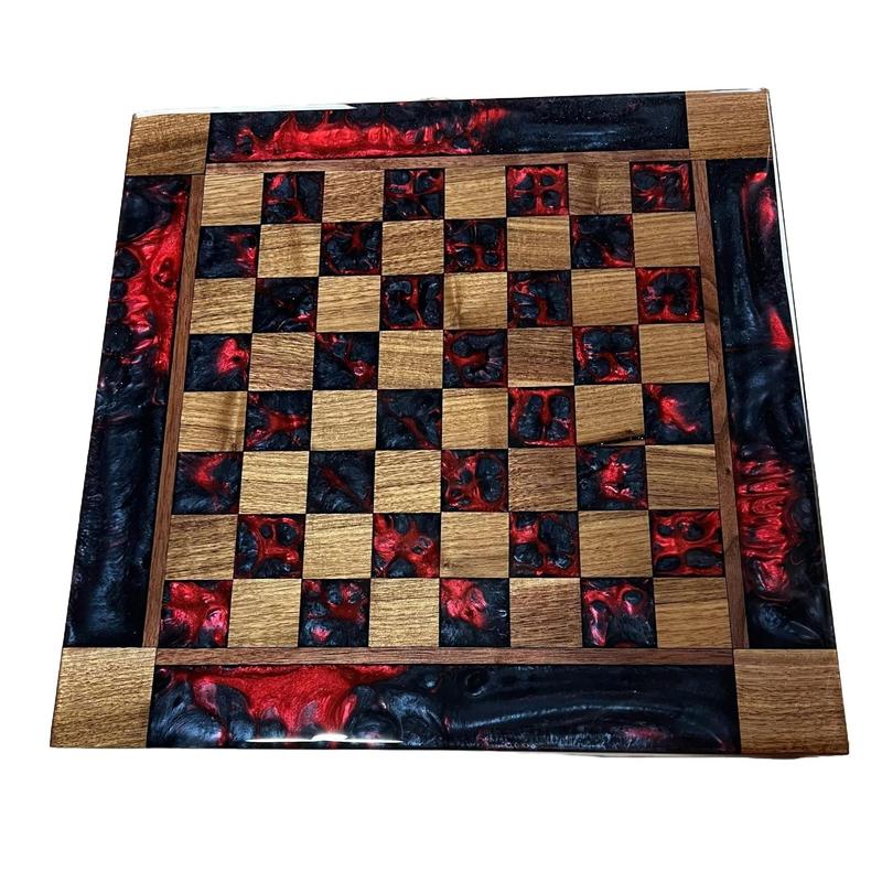 Black Onyx Red Lava Walnut Chess Board (With Border)