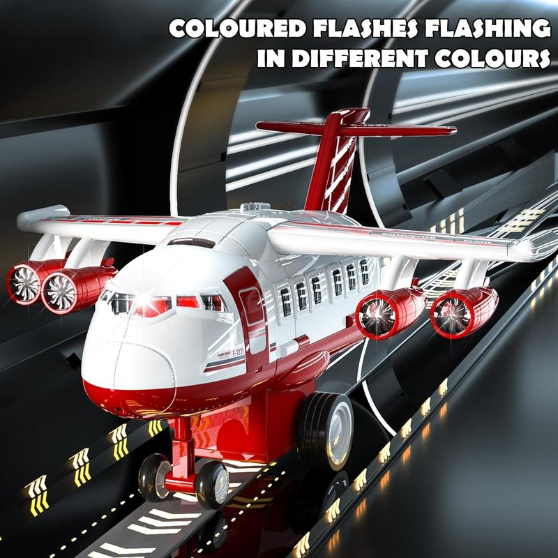 Transport Cargo Airplane Toys, Airplane Car Toy Play Set Includes Track, 12mini Play Vehicles, with Music and Light, which is Specially Designed Christmas Birthday Gift
