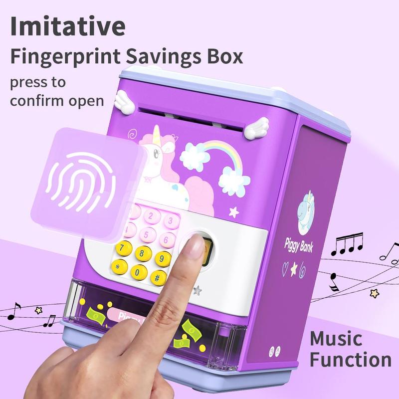 Mini Simulation Electronic ATM Machine, Piggy Bank Toy with Password & Fingerprint Unlocking, Money Saving Toy for Kids