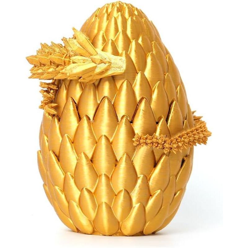 Gold Dragon Egg - Surprise Egg with Flexible Pearly Sheen Dragon, 3D Printed Gift Toy, Figurine Decor(12