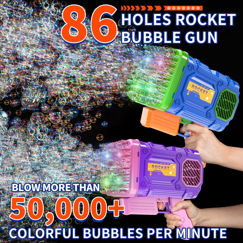 86 Hole Gatling Bubble Maker , 50000+ Bubbles Min Bubble Blaster Machine with 4 LED Lights, Summer Toys Gifts for Outdoor Indoor Birthday Wedding Party Backyard