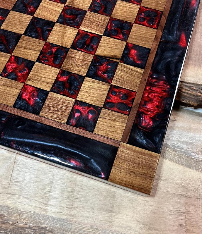 Black Onyx Red Lava Walnut Chess Board (With Border)