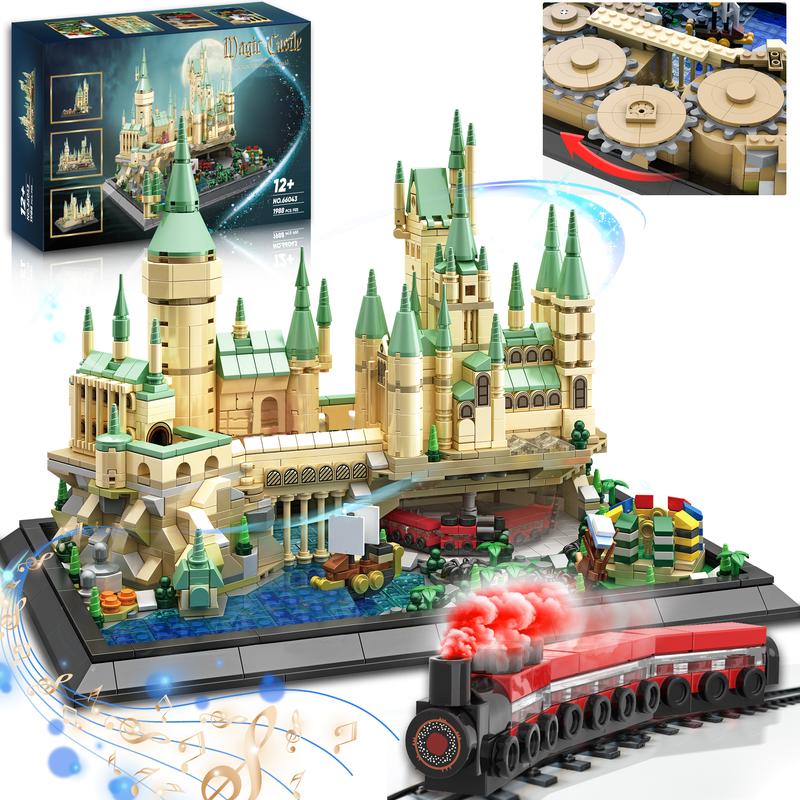 TOKMOC 66043,1988 Pieces,Magic Music Box Castle Building Block Set,Architecture House Building Set with Spinning Trains and Arena, Birthday Gift and Home Decoration,For aged 12 and above,Stress relief toy block toy perfect christmas