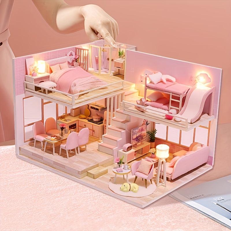 1pc DIY Dollhouse Miniature Kit With Furniture, 3D Wooden Miniature Dolls House Kit