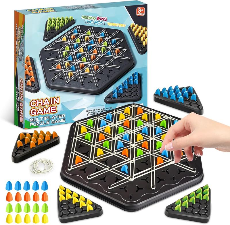 Chain Triangle Chess Game, Triggle Game, Board Game for Family Game Night - Family Board Games for Kids and Adults - 2-4 Players - Ages 3 Years and Up chain triangle Electronic Tic chess game Catapult Chess Triangle Chain Magnetic Chess