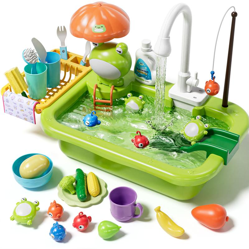 Play Sink with Running Water, Kitchen Play Sink Toy with Automatic Water Cycle System, Play Kitchen Accessories, Kids Pretend Play-Dishwasher Play Set for Boys Girls, Back to School Gift