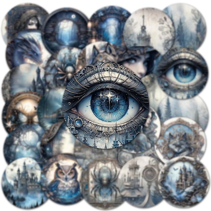 Fantasy Steampunk Theme Self Adhesive Sticker, 96pcs Round Scrapbooking & Journal Making Material Paper, Diy Decorative Sticker for Stationery Computer Water Bottle