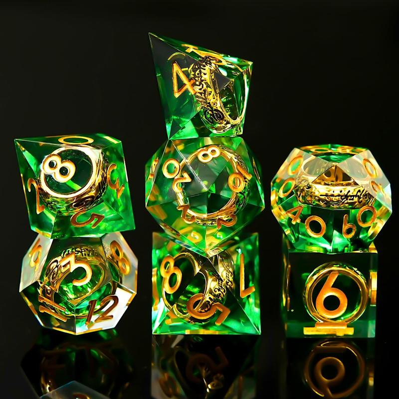 Golden Ring Inclusion DND Dice Set - Sharp Edge Resin Polyhedral Dice for Dungeons & Dragons and RPG Role Playing Games