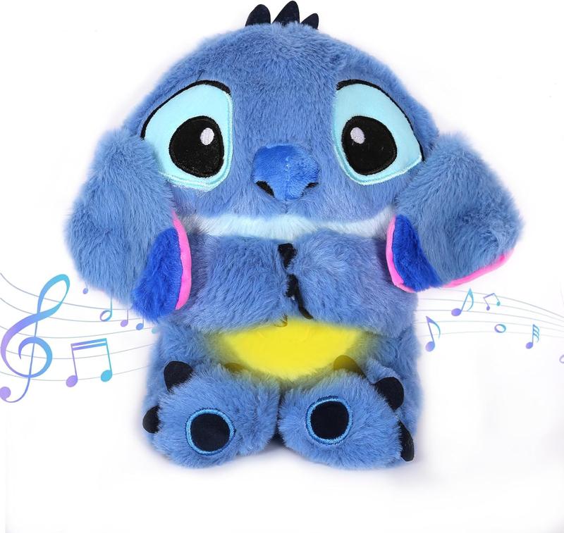 Stitch Anxiety Relief Plush Animal Breathing Relief Plush Animal Baby Sound Machine with Sensory Details Music Lights and Rhythmic Breathing Movements