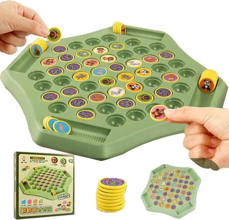 Animal Flip Memory Chess Game, 2024 New Cartoon Chess Board Game Puzzle, Intellectual Chess Board Flip Game for Adults Kindergarten Preschool Gathering
