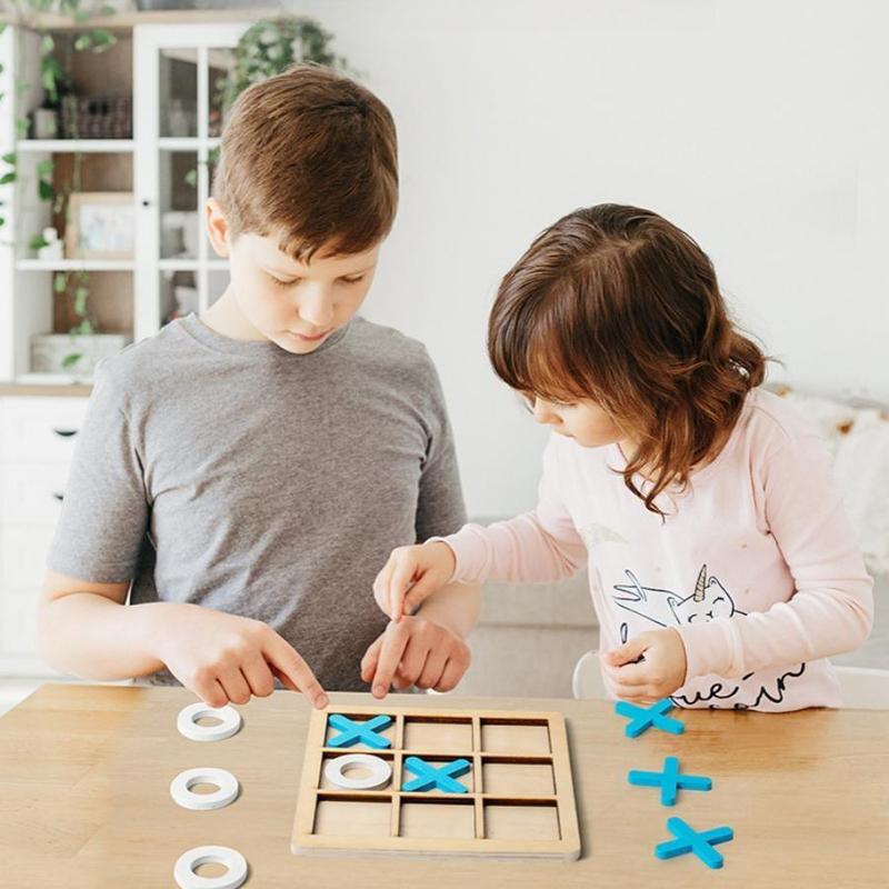 Wooden XO Board Game, 1 Set Logical Thinking Training Tic-tac-toe Board Game, Adult Toys Chess Board Game For Home Party, Educational Supplies For Students