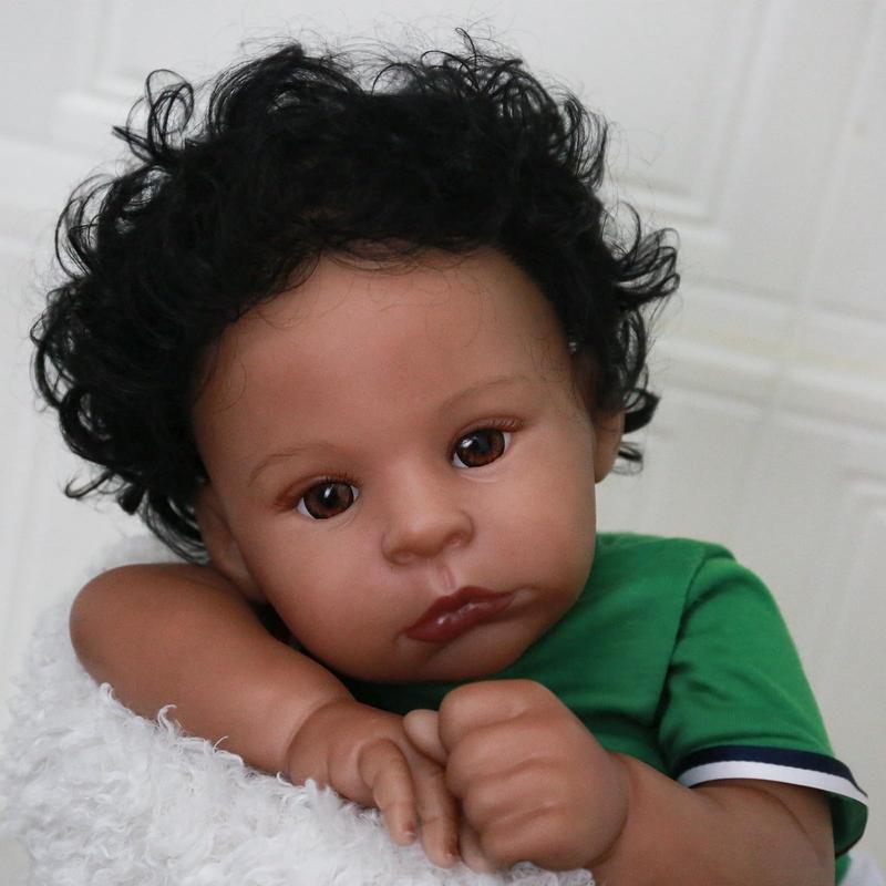 Wooroy Realistic Reborn Baby Dolls Black Boy - 22 Inch African American Newborn Boy Doll, Lifelike Weighted Soft Body, Gift Box for 3+ Years Old Kids, Birthday Gift, Kids Gift, Christmas Gift, Big Sister Gift, Brown Skin Doll