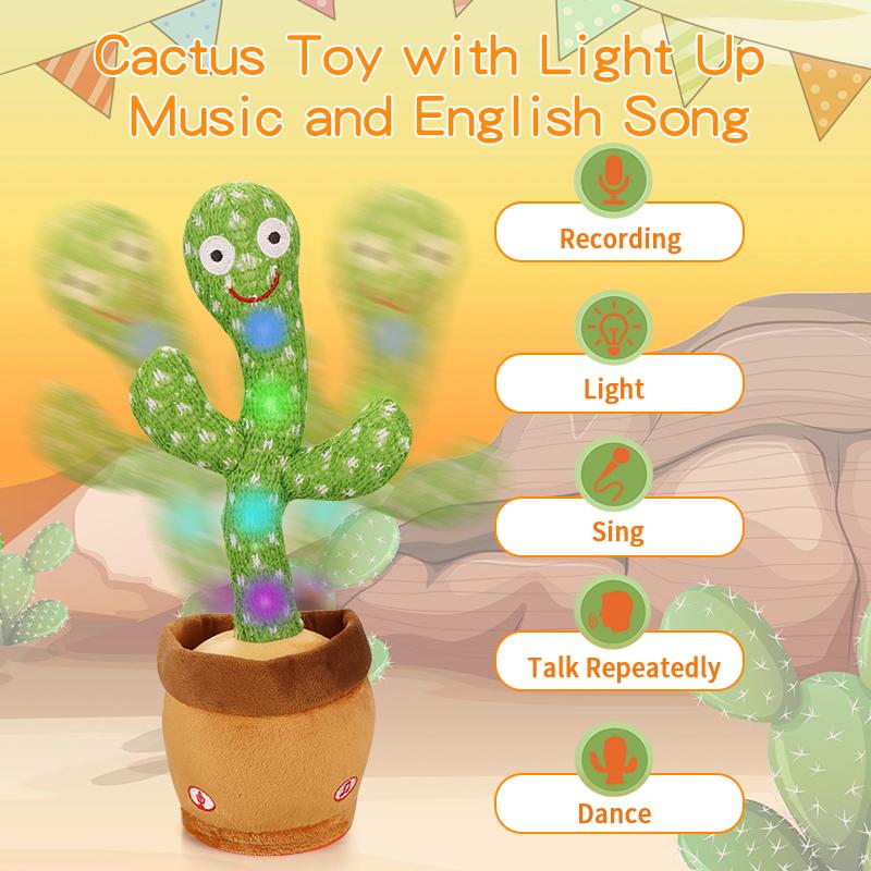 Dancing Cactus Toy for Pets，Dog and Cat Toy, Dancing Singing Toy,Repeats & Recording What You Say, Glows with LED Lights，Birthday Gift,Prank ToyA2