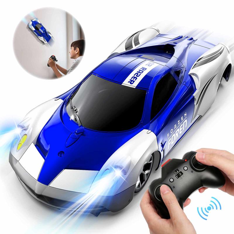 Wall Climbing Car，Electric Remote Toy Racing, with LED Lights High-Speed Hobby Toy Vehicle, RC Car Gifts for Age 3 4 5 6 7 8 9 Year Boys Girls(Blue）