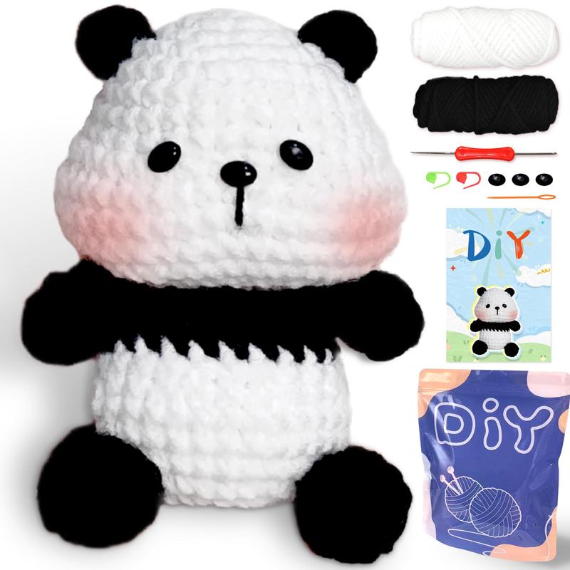 Panda Crochet Material Package, 1 Set Cute Crochet Stuffed Animal Kit, Beginner Crochet Kits, Crochet Animal Kit for Beginners Include Videos Tutorials, Yarn, Seam Markers, and Instructions