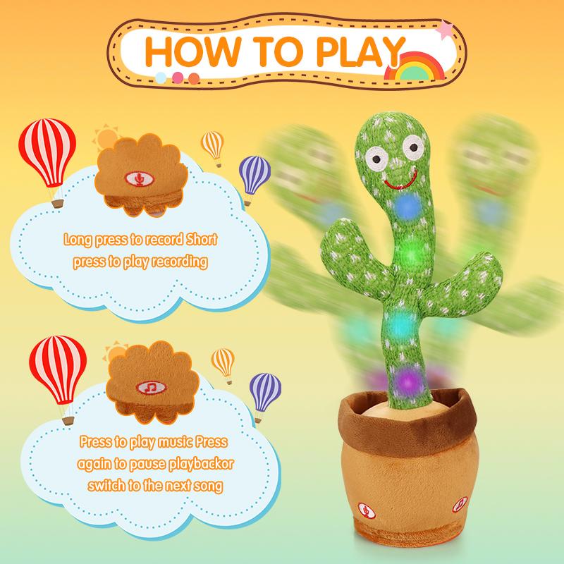 Dancing Cactus Toy for Pets，Dog and Cat Toy, Dancing Singing Toy,Repeats & Recording What You Say, Glows with LED Lights，Birthday Gift,Prank ToyA2