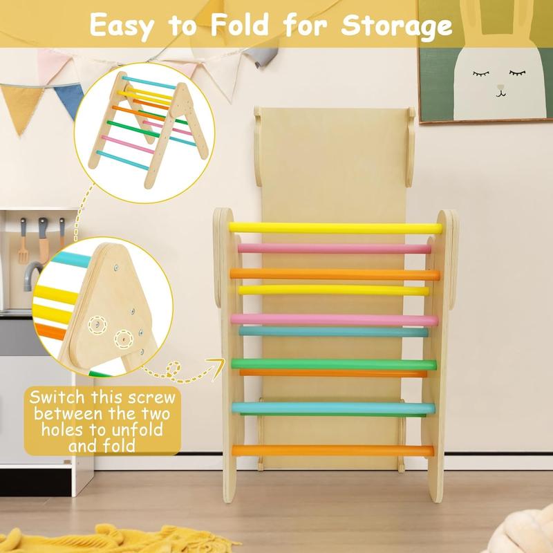 Costzon Wooden Kids Climbing Toy with Montessori Wooden Arch Climber Ladder, Multi-Combination Methods, Kids Triangle Climber Play Gym Set for Boys Girls Present