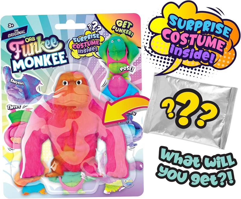 ORB Funkee Monkee Mega Surprise 3 Pack - These Funny Monkeys are Stretchy, Squishy, & Even Perfect to Squeeze for Stress Relief - Original Sensory Fidget Collectible Toys for Kids and Adults