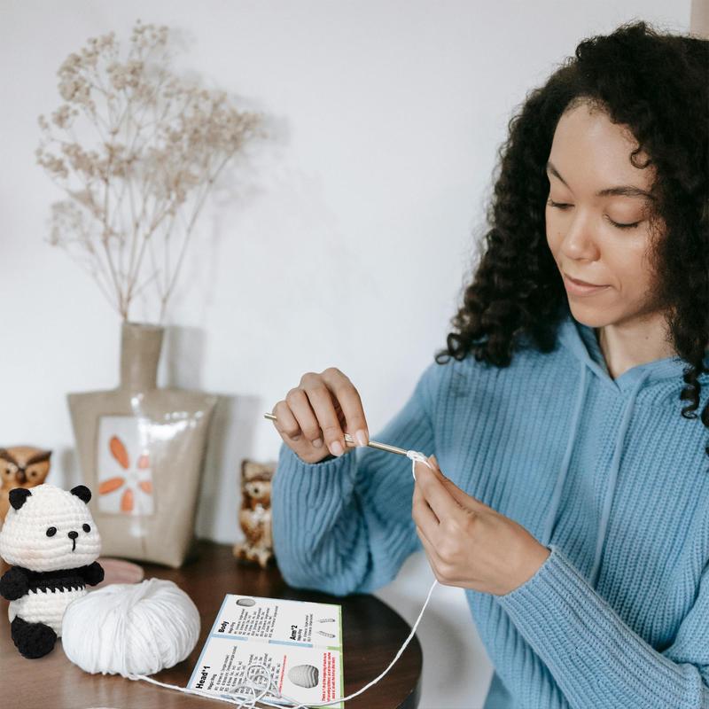 Panda Crochet Material Package, 1 Set Cute Crochet Stuffed Animal Kit, Beginner Crochet Kits, Crochet Animal Kit for Beginners Include Videos Tutorials, Yarn, Seam Markers, and Instructions