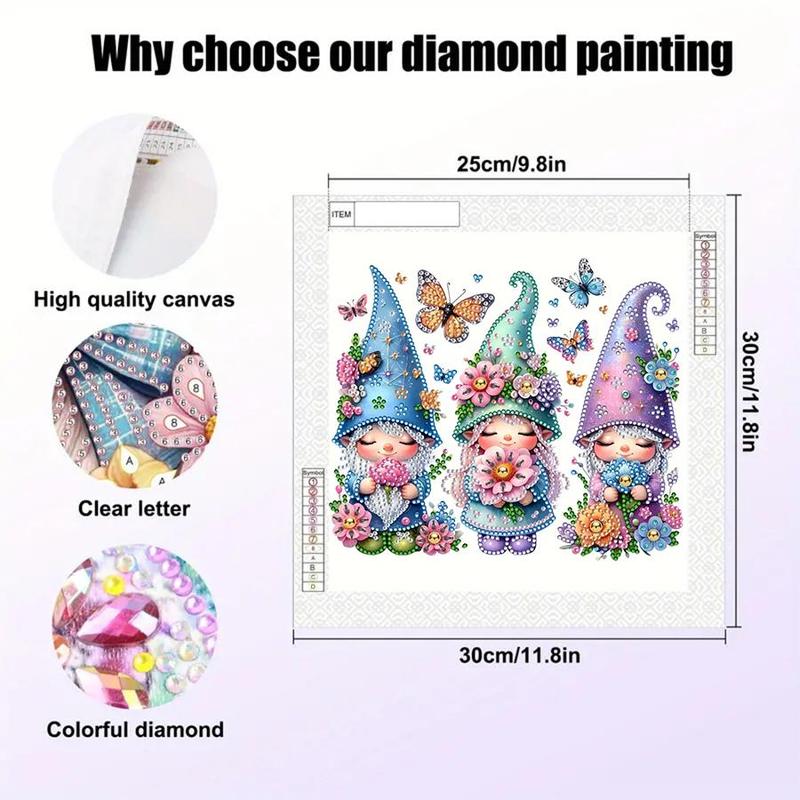 Gnome Design DIY Diamond Arts Colorful Painting Kit without Frame, 3 Counts set DIY 5D Diamond Arts Painting Decoration, Wall Art Decor for Home