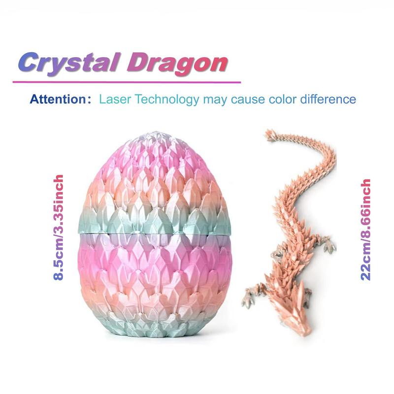 Christmas 3D Printed Crystal Dragon Egg with Articulated Dragon, Random Color Dragon Egg Toy, Dragon Fidget Toy, Perfect for Collectors, Party Decor & Gifts