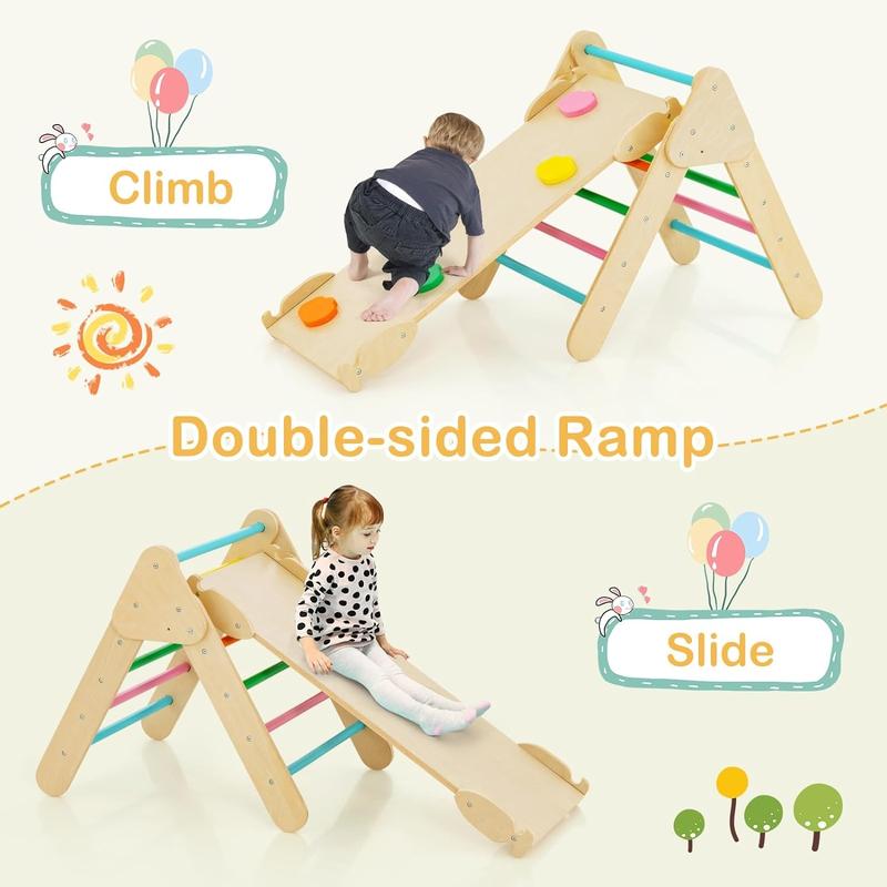 Costzon Wooden Kids Climbing Toy with Montessori Wooden Arch Climber Ladder, Multi-Combination Methods, Kids Triangle Climber Play Gym Set for Boys Girls Present