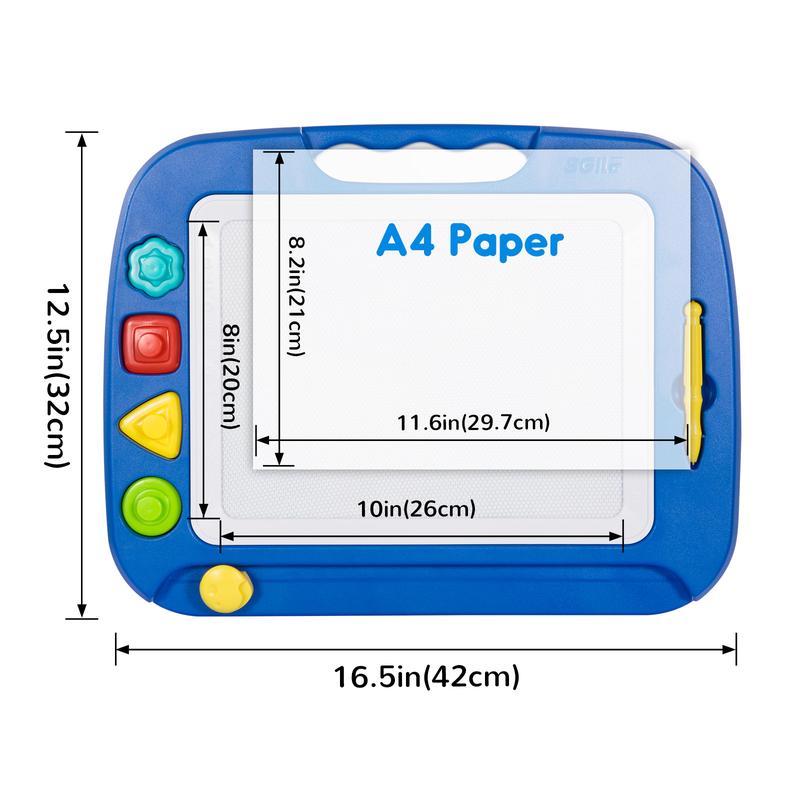 SGILE Large Magnetic Drawing Board - 4 Colors Doodle Pad with 4 Stamps for Toddlers, Learning Toy Board Etch Sketch Gift for 36+ Month Kids Girls Boys