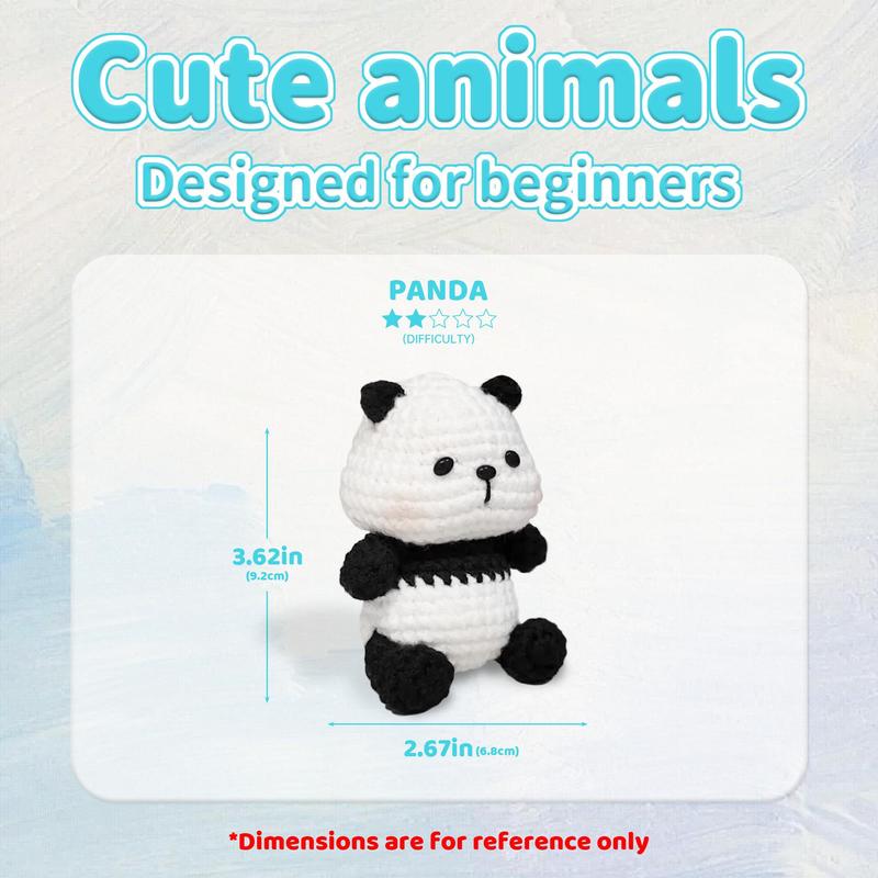 Panda Crochet Material Package, 1 Set Cute Crochet Stuffed Animal Kit, Beginner Crochet Kits, Crochet Animal Kit for Beginners Include Videos Tutorials, Yarn, Seam Markers, and Instructions