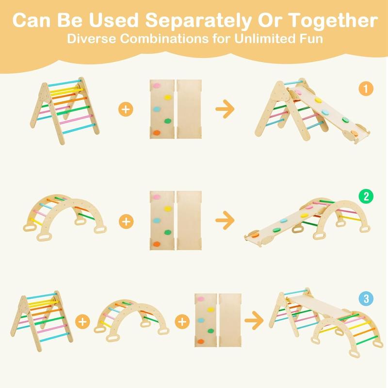 Costzon Wooden Kids Climbing Toy with Montessori Wooden Arch Climber Ladder, Multi-Combination Methods, Kids Triangle Climber Play Gym Set for Boys Girls Present