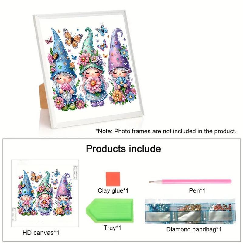 Gnome Design DIY Diamond Arts Colorful Painting Kit without Frame, 3 Counts set DIY 5D Diamond Arts Painting Decoration, Wall Art Decor for Home