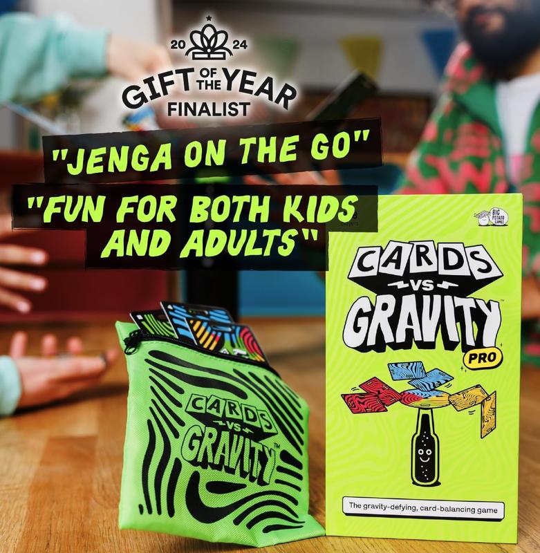 Cards Vs Gravity Pro: Includes Travel Bag and Extra Cards | Fun Family Game for 2-8 Players, Best New Stacking Game (Large)
