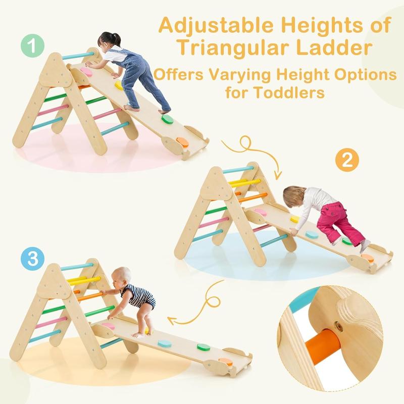 Costzon Wooden Kids Climbing Toy with Montessori Wooden Arch Climber Ladder, Multi-Combination Methods, Kids Triangle Climber Play Gym Set for Boys Girls Present