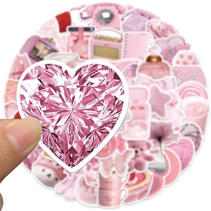 Cute Accessories Pink Series Graffiti Sticker, 50pcs Waterproof Self Adhesive Decal, DIY Creative Paster for Gifts Bottle Scrapbook Phone Case Guitar