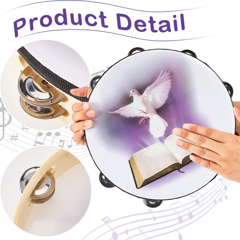 6 8 10 Inch Dove Handheld Tambourine, 1 Count Double Row Jingle Accompanying Orff Percussion Instrument, KTV Party Holiday Atmosphere