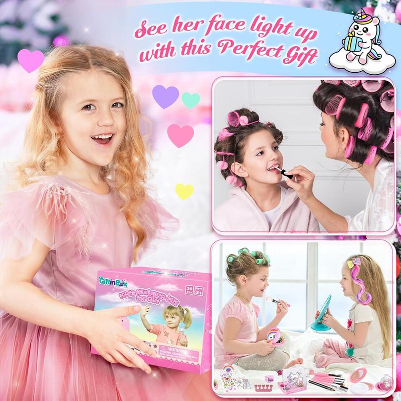 Christmas gift  Kids Makeup Kit for Girl Toys, Washable Girls Makeup Kit for Kids with Unicorn Bag, Make Up Kit for Girls Toddler Princess Toys Christmas Birthday Gifts for Girls Age 3 4 5 6 7 8 9 10 11 12