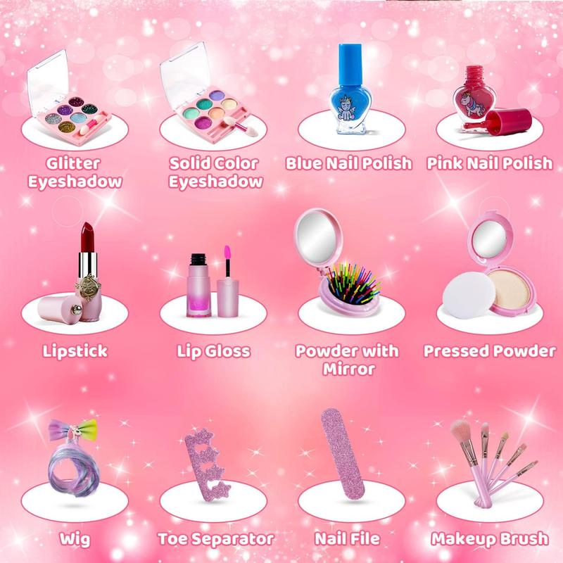 Kids Makeup Kit for Girl-Washable Makeup for Kids with Colorful Unicorn Bag,Toddler Girl Toys Pretend Makeup Beauty Set Toys, Birthday Gifts for Girls at The Age of 3,4,5,6,7,8,9,10