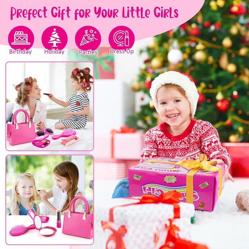 49PCS Christmas Gifts Set with Headset, Wallet, Sunglasses, Keys, Credit Cards & More, Little Girl Purse with Pretend Makeup for Toddlers