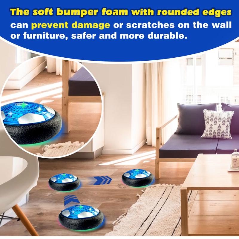 Hover Soccer Ball with 2 Goals, Rechargeable Indoor Air Floating Soccer Ball with LED Light and Foam Bumper, Perfect Birthday Xmas Gifts