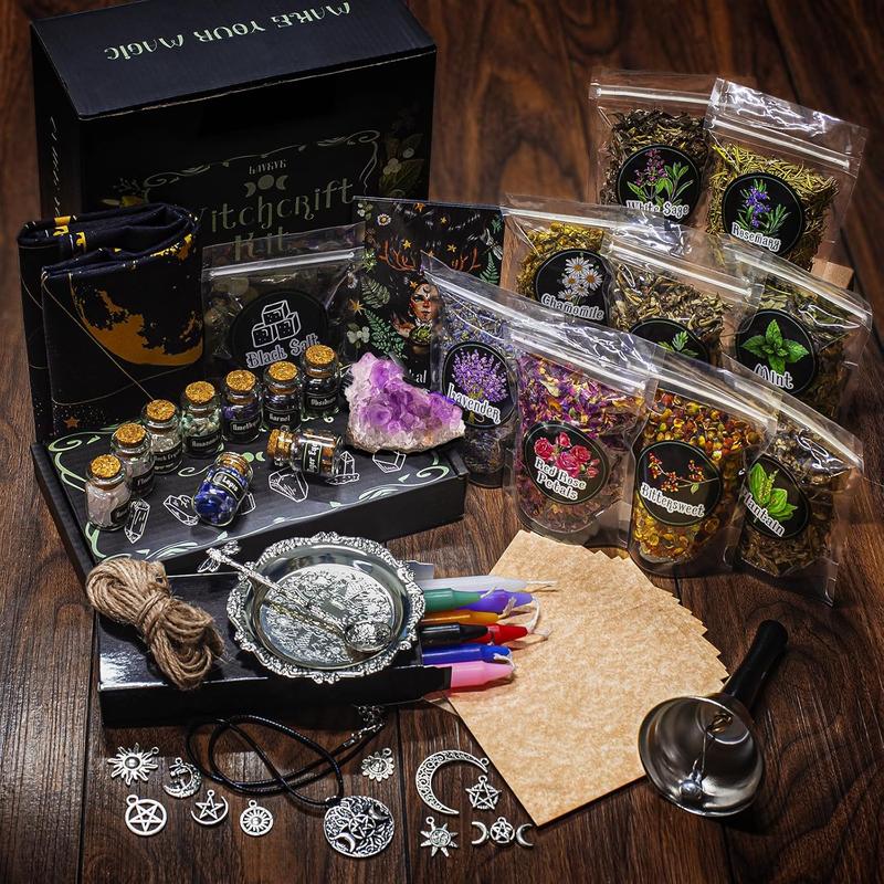 Witchcraft Supplies Kit for Spells, 56 PCS Witch Box Include Dried  Crystal Candles Amethyst Cluster Parchment, Wiccan Supplies and Tools, Beginner Witchcraft Kit Witch Stuff for Pagan Rituals