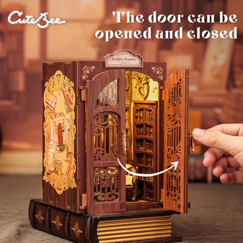 DIY Dollhouse Booknook Bookshelf Insert Decor Alley with LED Light - CUTEBEE Wood DIY Package