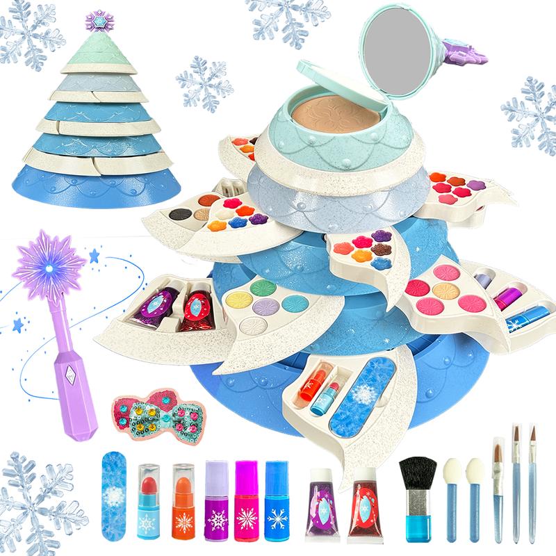 Christmas Fantasy Tree-Shaped Makeup Toy Set Gem Stickers Powder Puff Brush Toy Cosmetics Set Boys and Girls Aged 3+