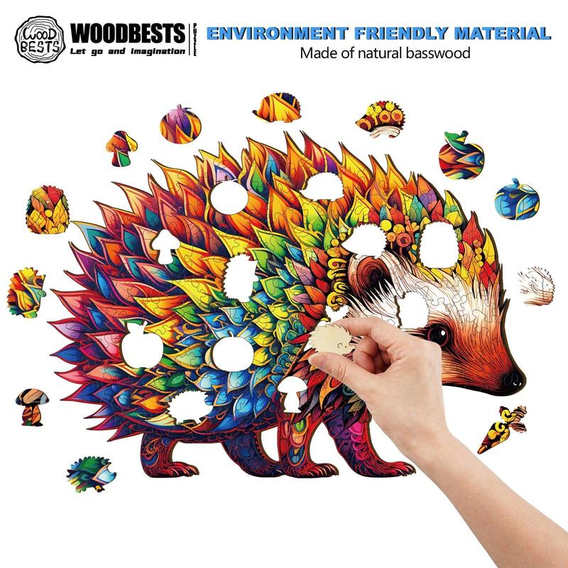 Cute Hedgehog Wooden Jigsaw Puzzle for Kids and Adults