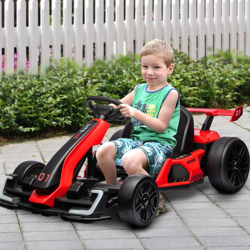 Aosom 24V 7.5 MPH Electric Go Kart with Adjustable Seat, Drifting Car Battery Powered Ride on Toy Outdoor with Slow Start, Button Start, Music, Honking Horn, Lights, for 6-12 Years Old