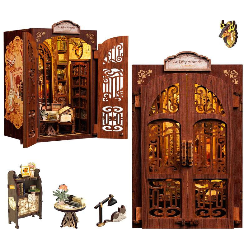 DIY Dollhouse Booknook Bookshelf Insert Decor Alley with LED Light - CUTEBEE Wood DIY Package