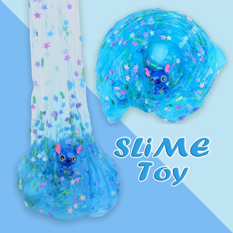 Blue Jelly Cube Crunchy Slime, Super Soft Clear Slime Toy with Cute Charms, Educational Stress Relief Toy, Gift Slime Party Favors for Girls and Boys, Birthday Gifts for Kids